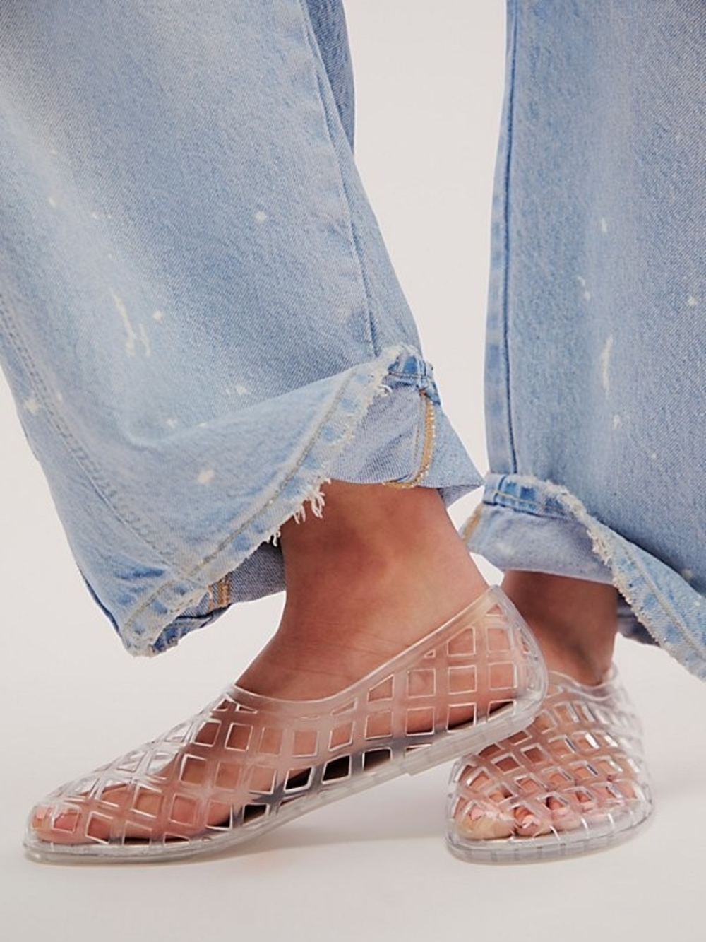 Jeffrey Campbell Jellz Clear Jelly Caged Slip-On Flats Silver Size 8